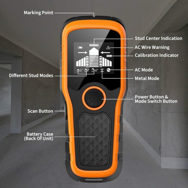 Stud Finder Wall Scanner, Advanced 5-in-1 Detector for Wood, Metal, Joists, Pipes, and AC Wires, Upgraded Intelligent Chip, High-Definition LCD Display, and Audible Alarm