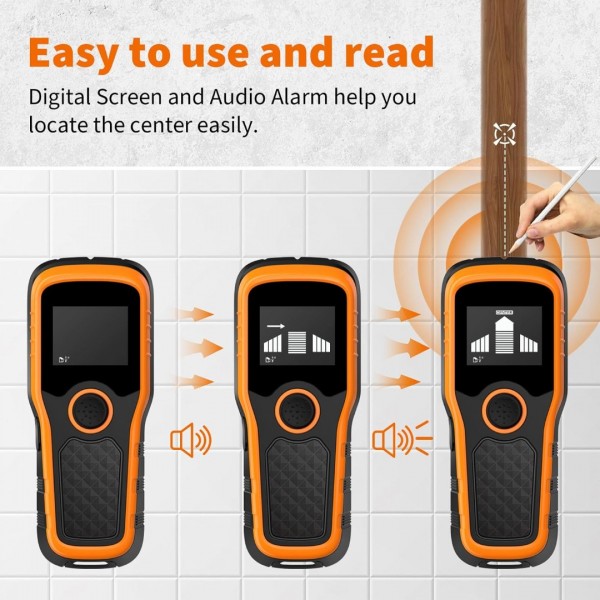 Stud Finder Wall Scanner, Advanced 5-in-1 Detector for Wood, Metal, Joists, Pipes, and AC Wires, Upgraded Intelligent Chip, High-Definition LCD Display, and Audible Alarm