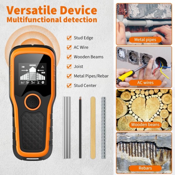 Stud Finder Wall Scanner, Advanced 5-in-1 Detector for Wood, Metal, Joists, Pipes, and AC Wires, Upgraded Intelligent Chip, High-Definition LCD Display, and Audible Alarm