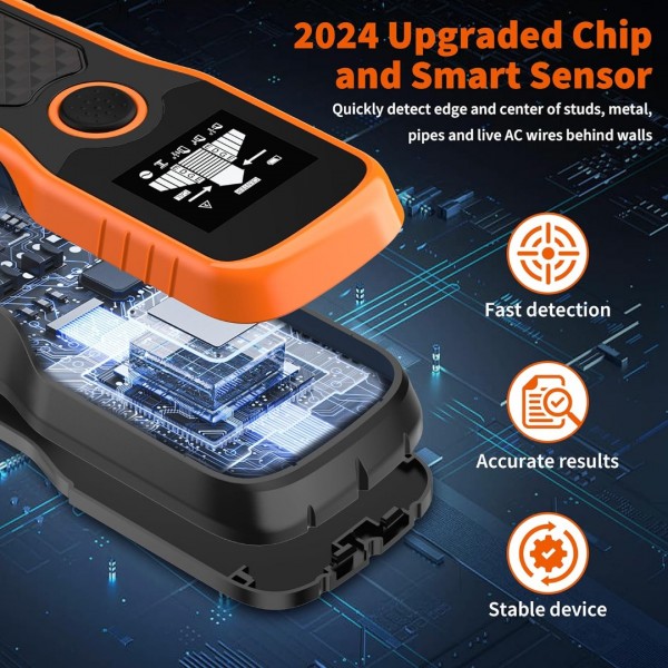 Stud Finder Wall Scanner, Advanced 5-in-1 Detector for Wood, Metal, Joists, Pipes, and AC Wires, Upgraded Intelligent Chip, High-Definition LCD Display, and Audible Alarm